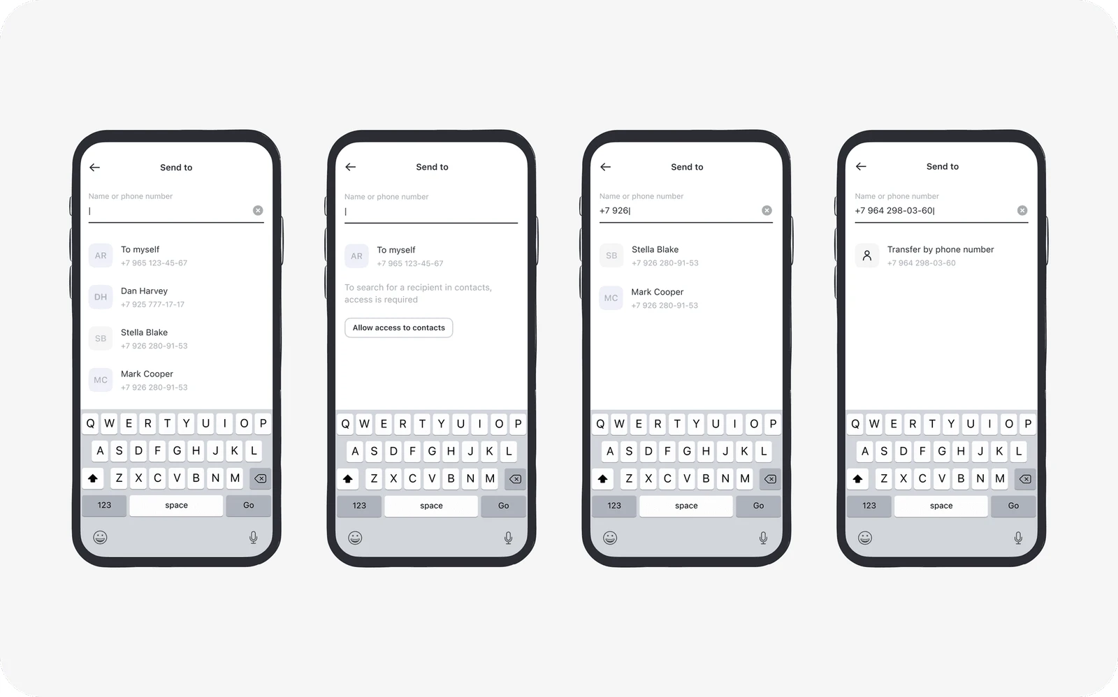 Recipient search using the phone contact list