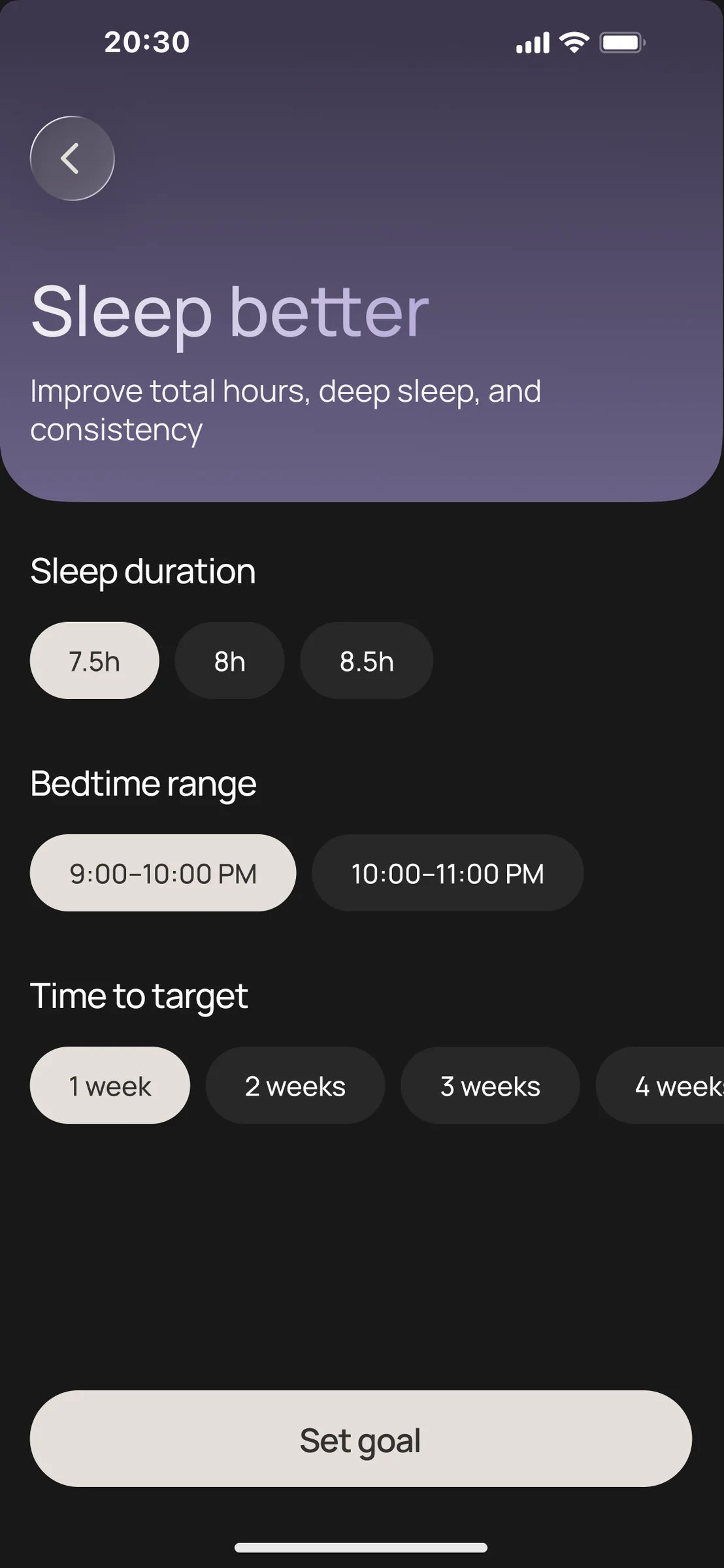 Sleep better — goal settings
