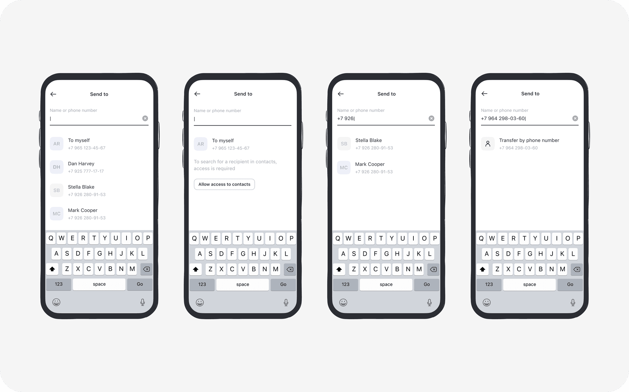 Recipient search using the phone contact list