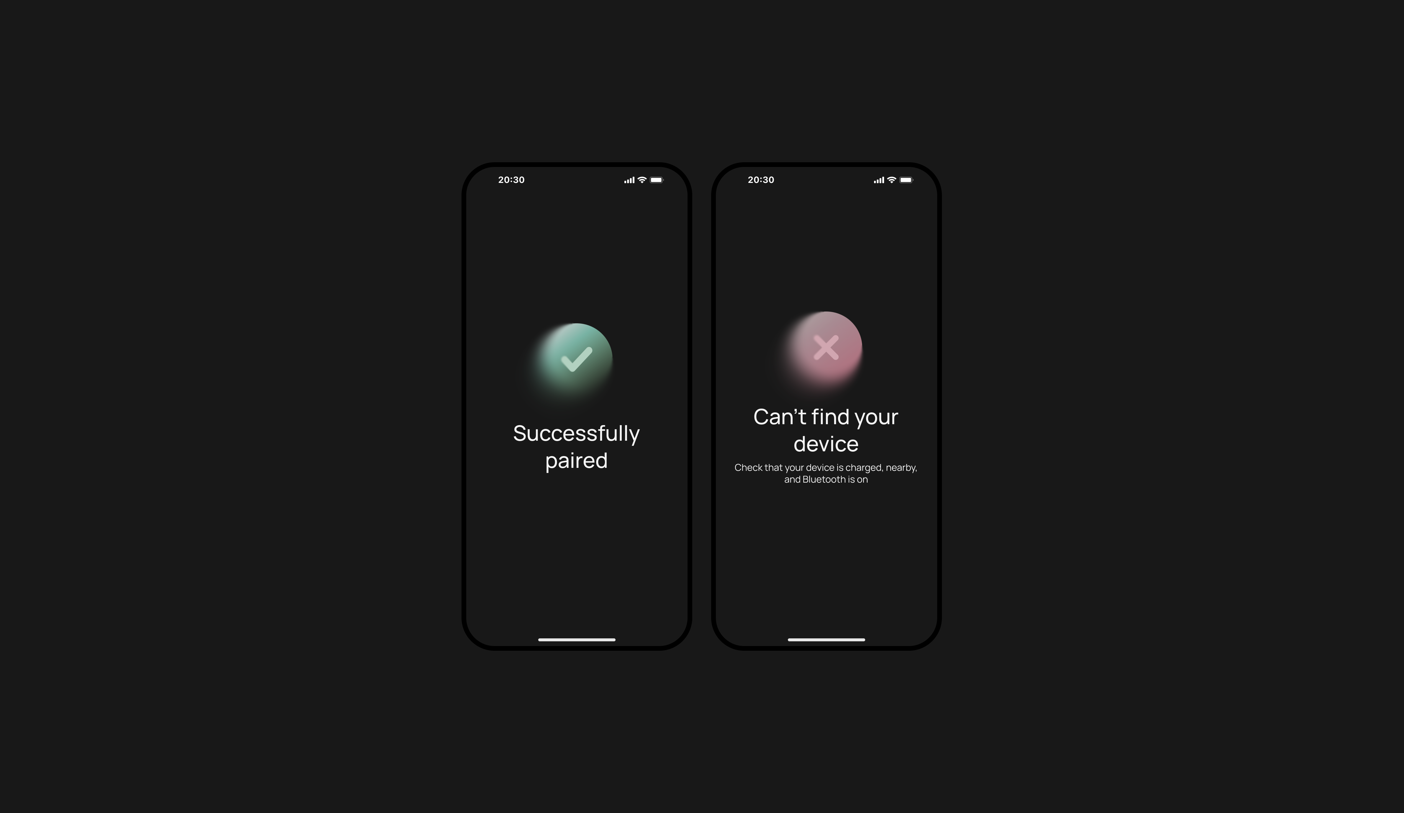 Shared success and error screens for device pairing